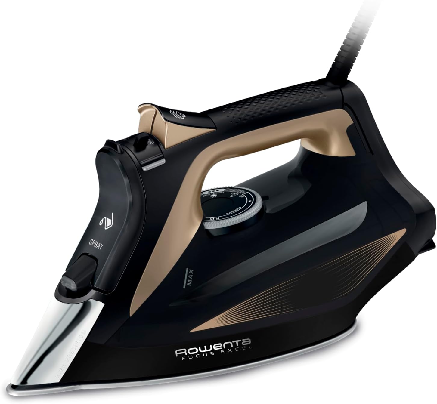 Rowenta DW5325 Focus Excel Steam Ironing Iron 2700W, 2.2 L, Steam Shot 180 g/min, Microsteam HD Plate, Ergonomic Handle, Profiled Tip, Drip Protection, Eco Mode