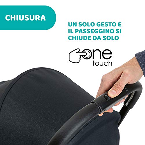 Chicco Cheerio Passeggino Leggero e Compatto da 0 mesi a 15kg (portata max 18kg), Passeggino Pieghevole, Posizione Nanna, Chiusura Automatica in 1 Gesto, Capotte Parasole e Parapioggia, Nero : Prima infanzia