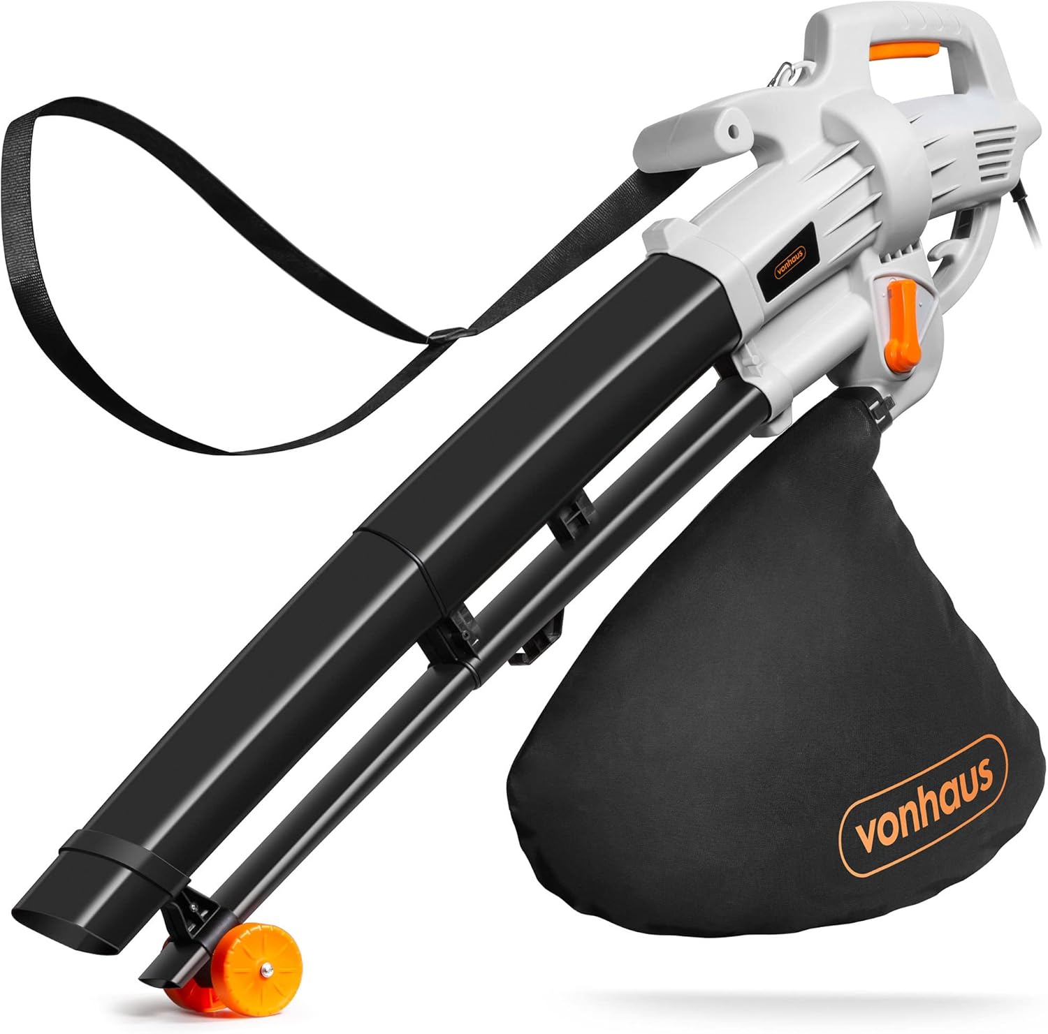 VonHaus 3000W Garden Leaf Blower & Vacuum - Leaf Blower for Gardens, Gutters, Driveways - Lightweight with Shoulder Strap, Wheels, Collection Bag 35 Litre