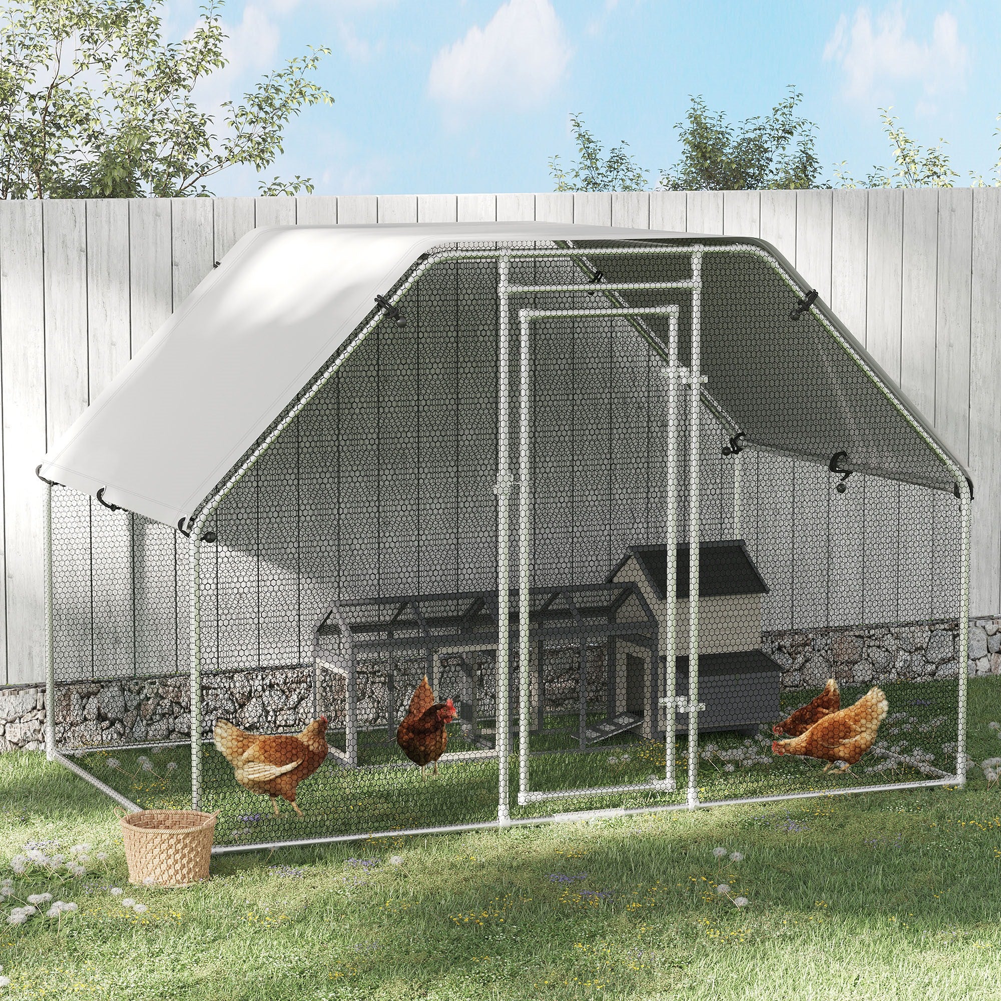 Easycomfort Recinto per Galline in Metallo Galvanizzato e Tessuto Oxford con Porta con Blocco 280x193.5x195 cm