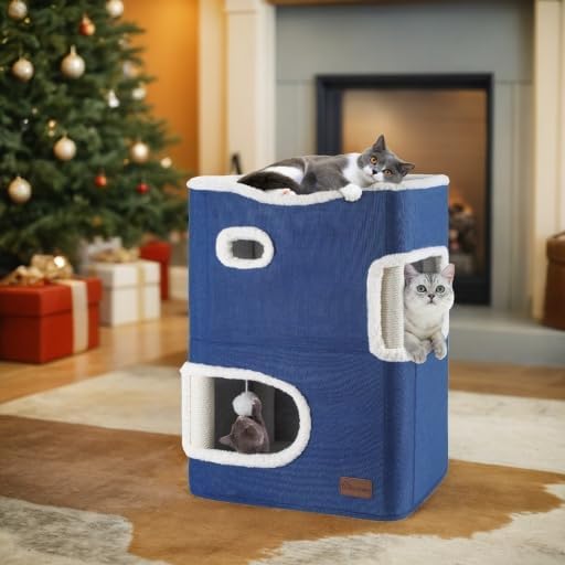 YITAHOME Cuccia Gatto Interno, Casetta per Gatti, Cuccia Gatti, Cucce per Gatti Da Interno, Casa per Gatti, Rifugio Gatti, Cuccia Gatto Chiusa, Amaca Superiore Tiragraffi & Palla, 45*35*63cm (Grigio)