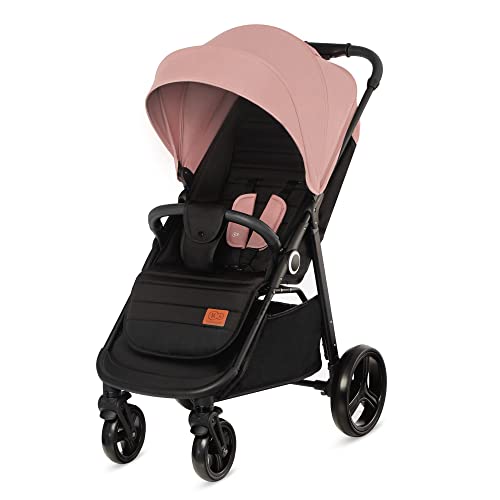 Kinderkraft GRANDE PLUS Passeggino Leggero dalla nascita fino 22 kg, Pieghevole con una mano, Posizione sdraiata, L'ammortizzazione su tutte le ruote, Cappottina XL, Rosa : Prima infanzia