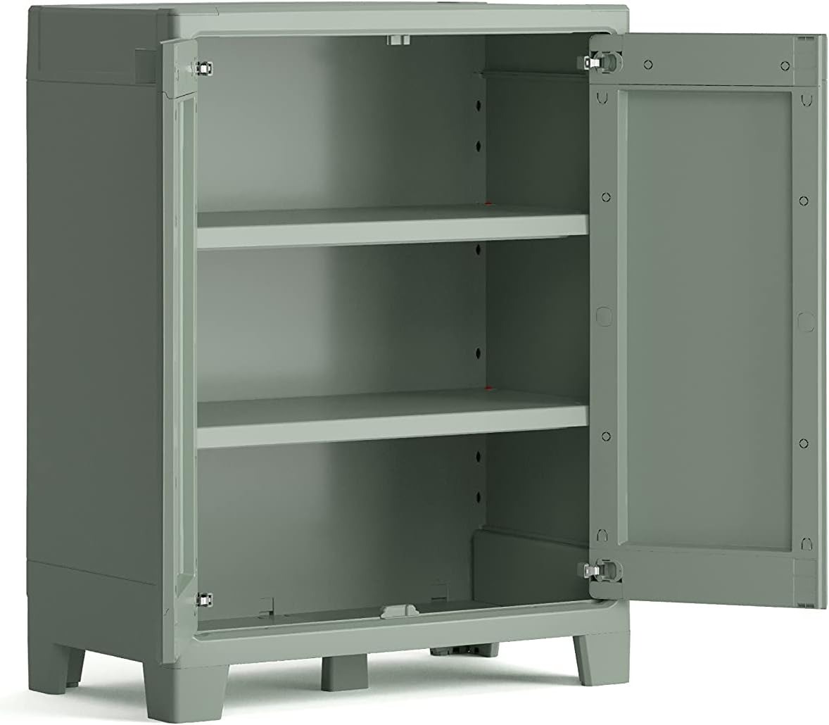 Keter Armadio 2 Ripiani Regolabili Realizzato In Resina Planet Outdoor Basso, Verde, 80 x 44 x 100 cm