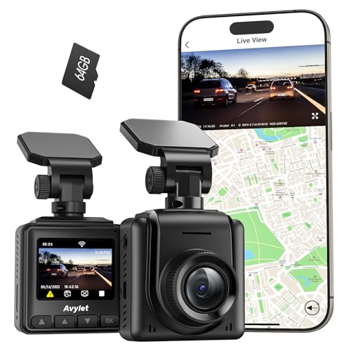 2K Dash Cam Wi Fi Con Scheda 64GB, Telecamera per Auto Mini con APP, Supporta Modulo GPS Esterno, Grandangolare di 170°, Visione Notturna, 24H Monitor di Parcheggio, Rilevamento di Movimento, G Sensor : Elettronica