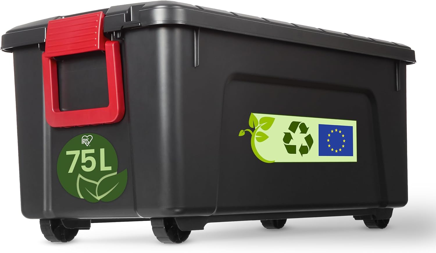 Iris Ohyama, grande contenitore in plastica, contenitore per garage da 60 litri, Lotto di 3, SIA-60, nero, impilabile, clip di chiusura - L59 x P39,5 x A35,5 cm