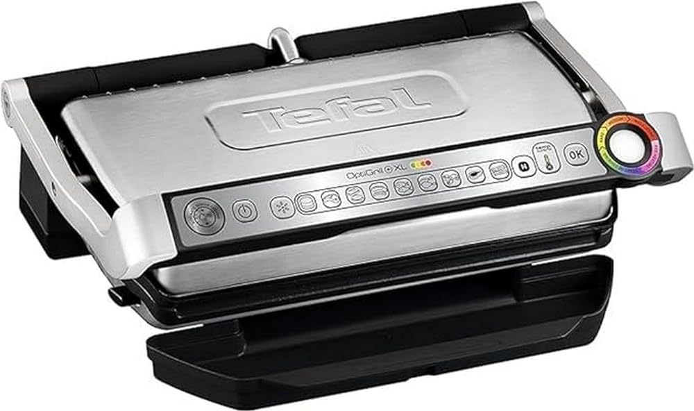 Grill elettrico Tefal GC702D, 2000 W (visualizzazione automatica del livello di cottura, 6 programmi preimpostati, in acciaio inox) nero/argento XL Grillfl?che (40 x 20 cm)