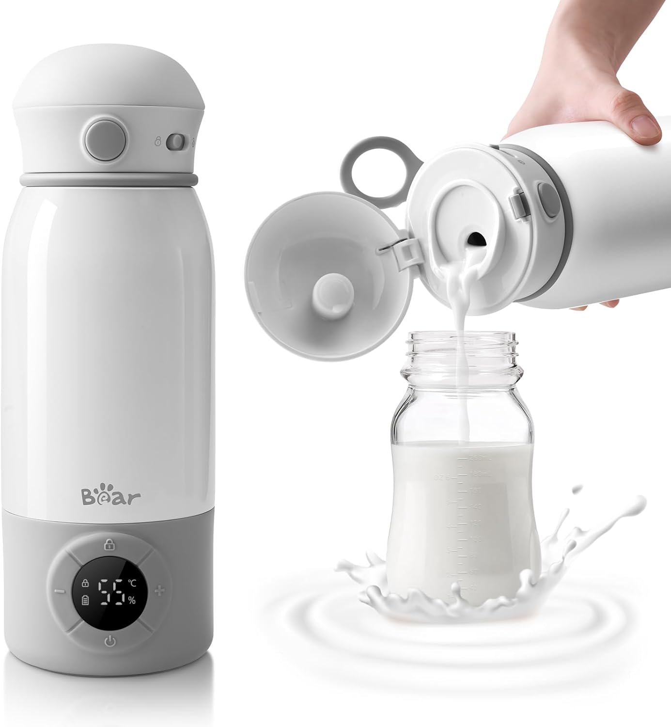 Bear Portable Bottle Warmer, Electric Bottle Warmer Fast Heating BPA Free Large Capacity 500ml Breast Milk Water Bottle Warmer for Car, Camping and Travel