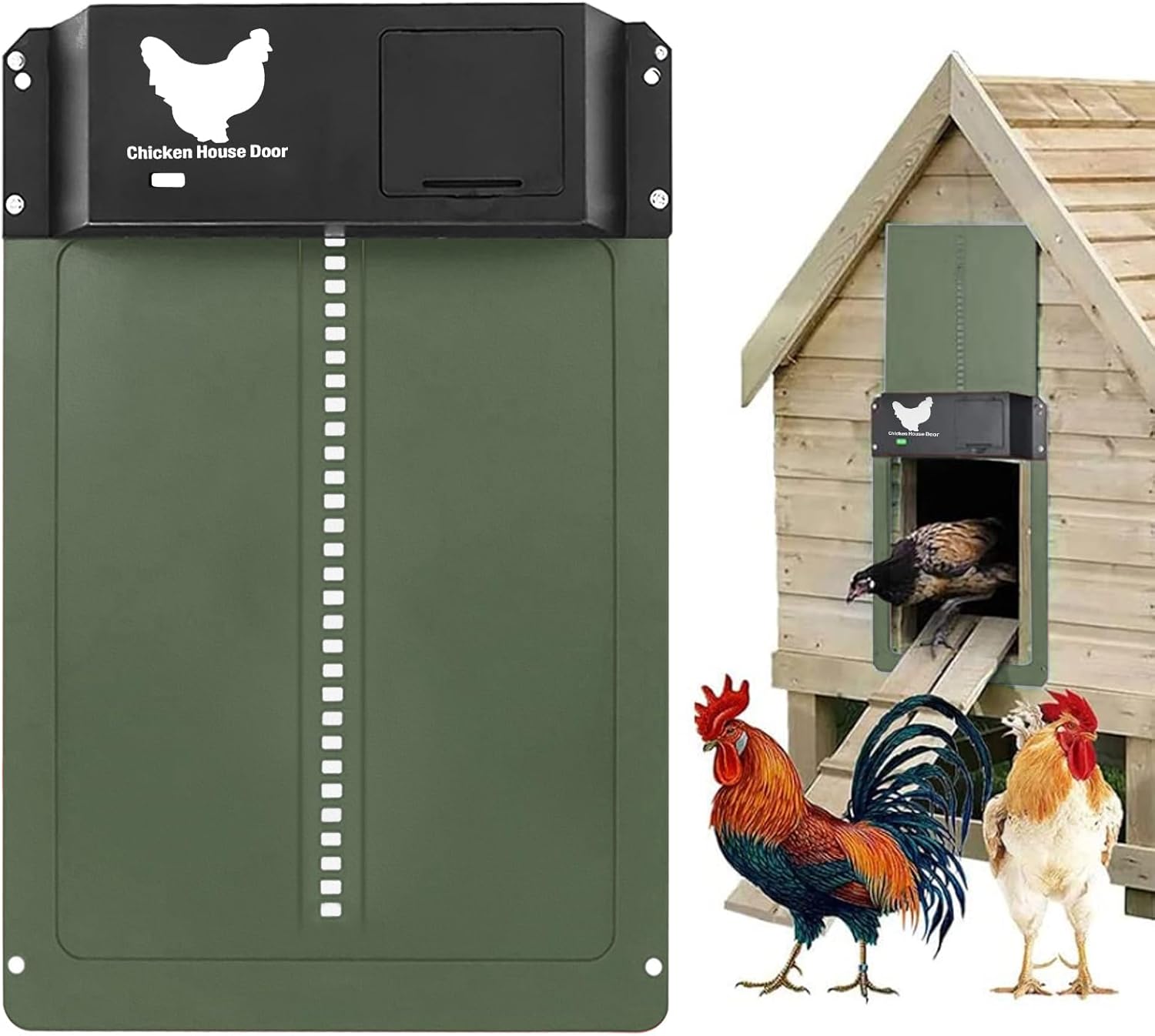 Automatic Chicken Coop Door, Automatic Chicken Coop Door, Electric Chicken Coop Door with Light Sensor, Battery Powered Automatic Chicken Coop Door, Waterproof (Brown)