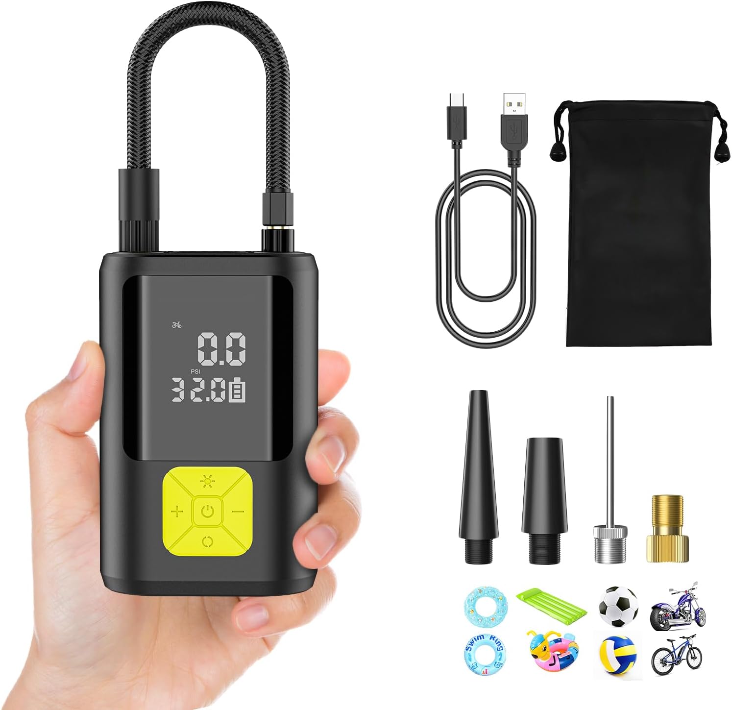 EVARYOO 6000mAh Mini Portable Car Air Compressor, 150PSI Electric Bike Inflator with Digital LCD Screen and LED Flashlight, Electric Pump for Bicycle, Car, Motorcycle, Scooter, Balls