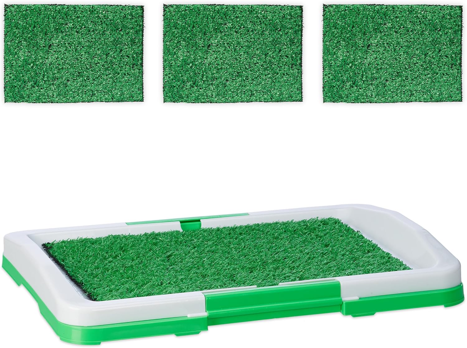 Relaxdays Cat Litter Tray for Dogs, 4 Hygienic Mats in Synthetic Grass, Puppy Sleepers, 5.5 x 45.5 x 33 cm, White Green