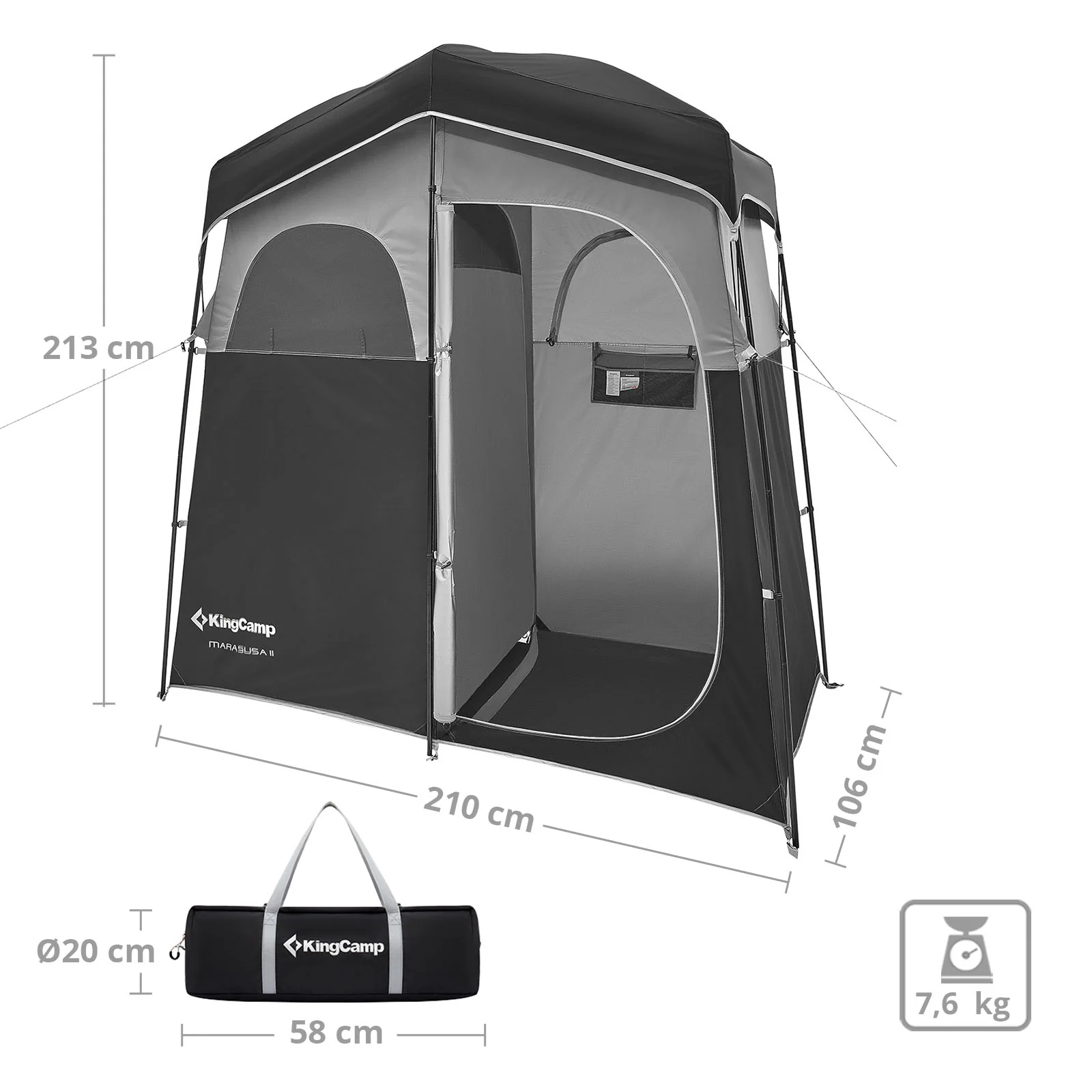 2025 KingCamp Marasusa II Tenda multifunzione – Tenda doccia e cabina spogliatoio a 2 camere con parete divisoria, filo appendiabiti, protezione UV e buona ventilazione