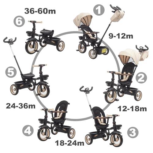 Twinly   Triciclo Evolutivo Bambino Sami Pieghevole con Sedile Girevole 360 Bicicletta 2 anni   Passeggino Bambino, Giocattolo, 1 5 anni o 25 kg   Luce, Cappottina Estensibile e Manico Parentale : Giochi e giocattoli