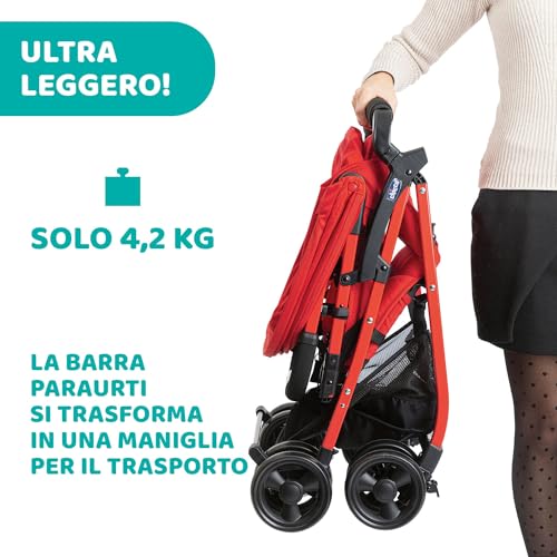 Chicco OHlalà 3 Passeggino Ultraleggero da 0 Mesi a 15 kg, Passeggino Reclinabile e Pieghevole con Cestello Capiente, Chiusura Compatta, Parapioggia e Cappottina Estendibile   Rosso : Prima infanzia