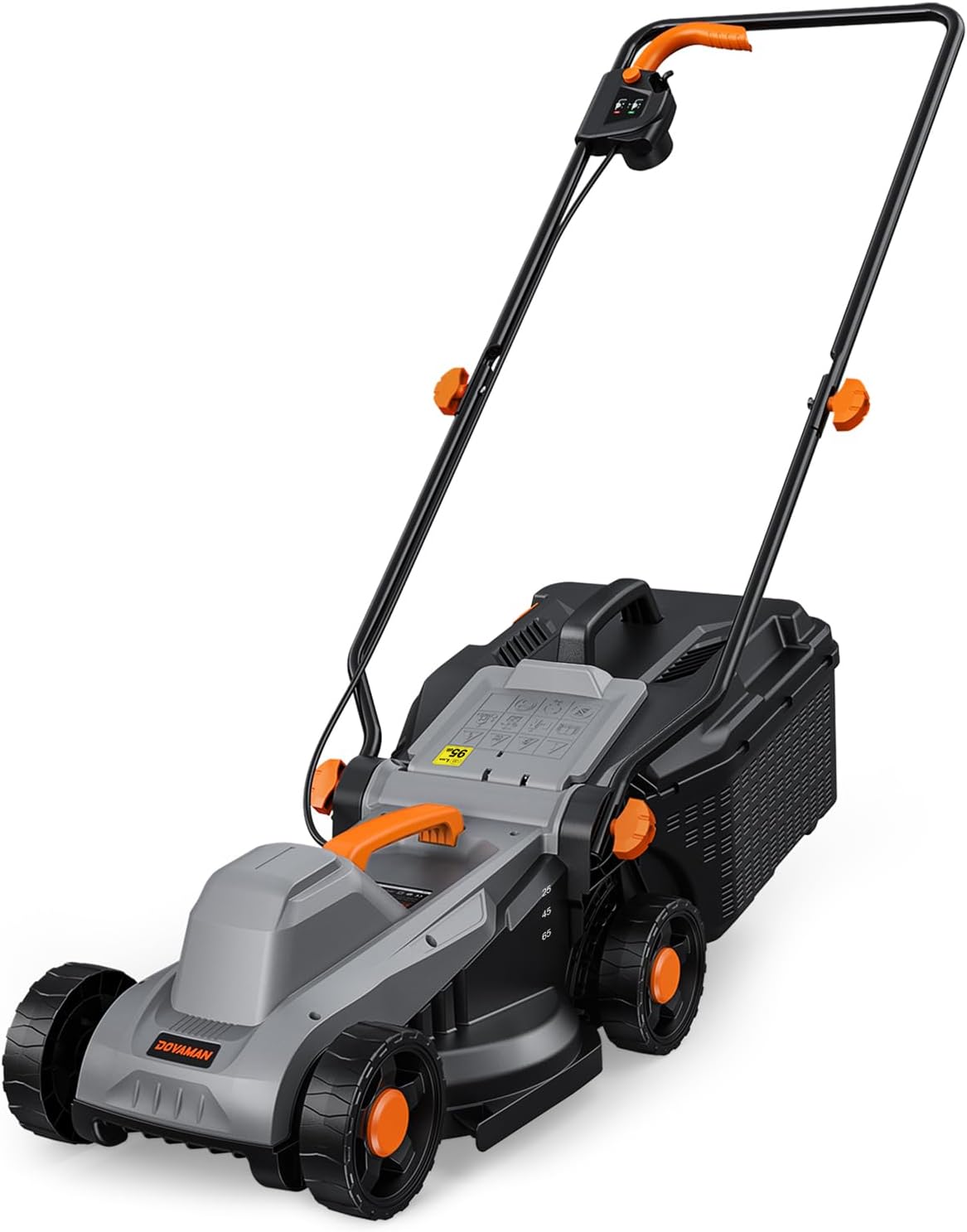 DOVAMAN LA33A 1300W Tagliaerba Elettrico, 33?cm di Taglio, Raccolta Fino al 95?%, Altezza Regolabile 3 Livelli, Cesto con Indicatore, Design Leggero e Pieghevole, Ideale per Giardini