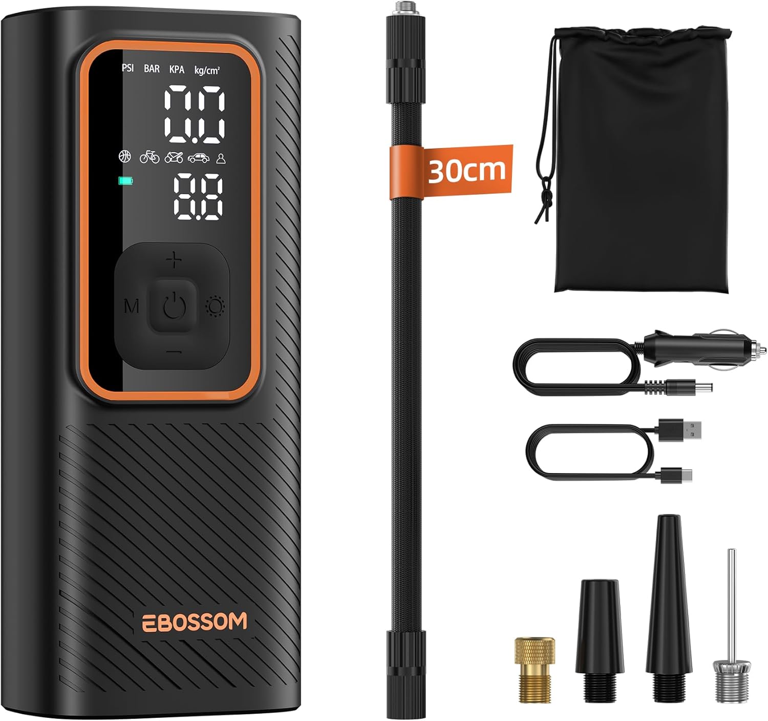 Portable Air Compressor, Mini Air Compresseur 150PSI, Inflator 12 V DC with 6000 mAh, Accessories for Car, Motorcycle, Bike, Ball. It is equipped with database function, LED light and automatic stop