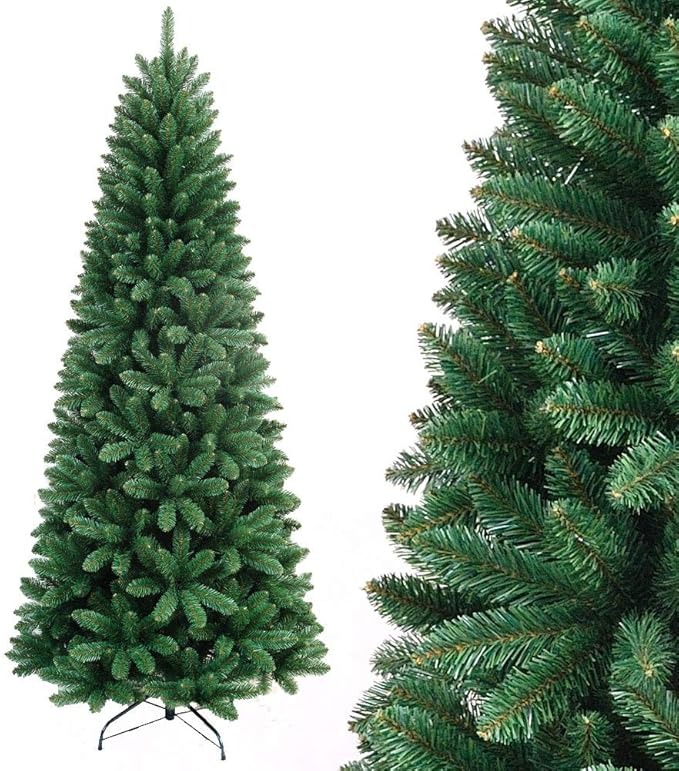 Bakaji Albero Di Natale SLIM Molto Folto Nuova Versione Pino Dei Sogni Ecologico e Ignifugo Con Base a Croce In Ferro Pieghevole Apertura a Stella Verde (210 cm)