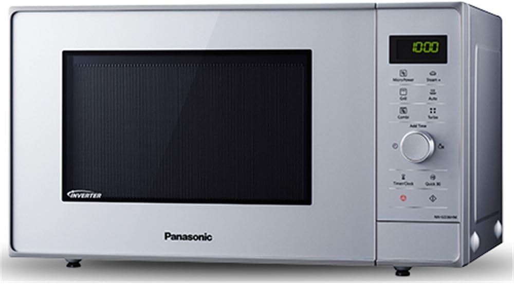 Panasonic NN-GD36HMSUG Forno Microonde Inverter e Grill con Piatto Rotante, Teglia Steam+, 23 Litri, Acciaio Inox, 1000 W, Grill 1000 W, 17 Programmi Automatici, Griglia Metallica, Argento