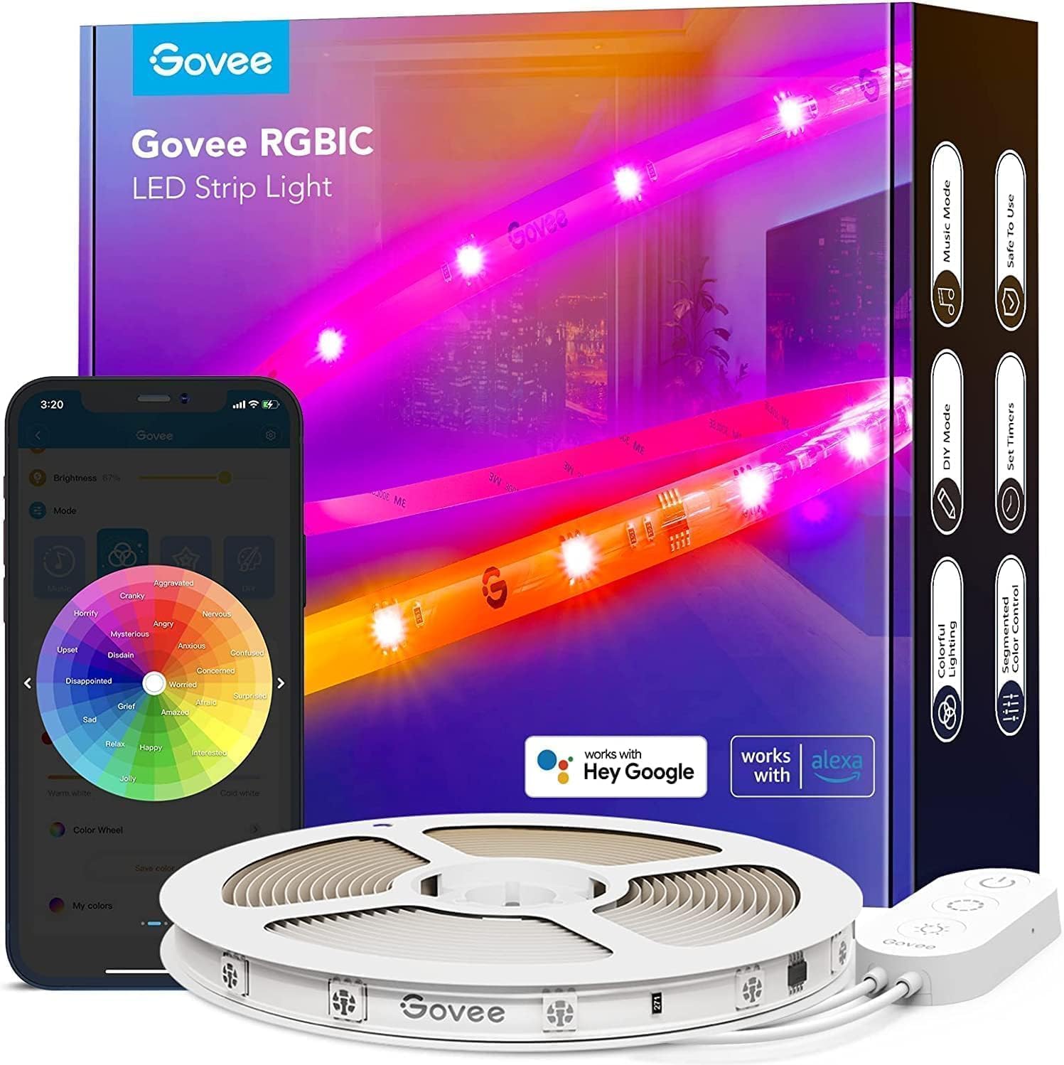 Govee RGBIC LED Striscia, Striscia LED 5 Metri Controllo Intelligente dell'App, DIY, Sync Musica, Cambiamento di Colore con Controllo Vocale, Funziona con Alexa, Luci Camera da Letto