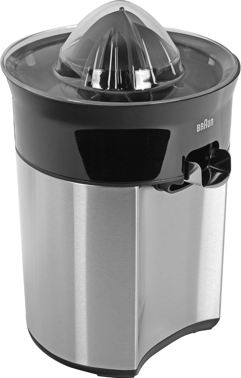 Braun CJ3000 Spremiagrumi, rotazione a destra e sinistra, avvio e arresto automatici, base antiscivolo, vano portacavo, capacità caraffa 350ml con misuratore graduato, pratico beccuccio, 20w, Bianco