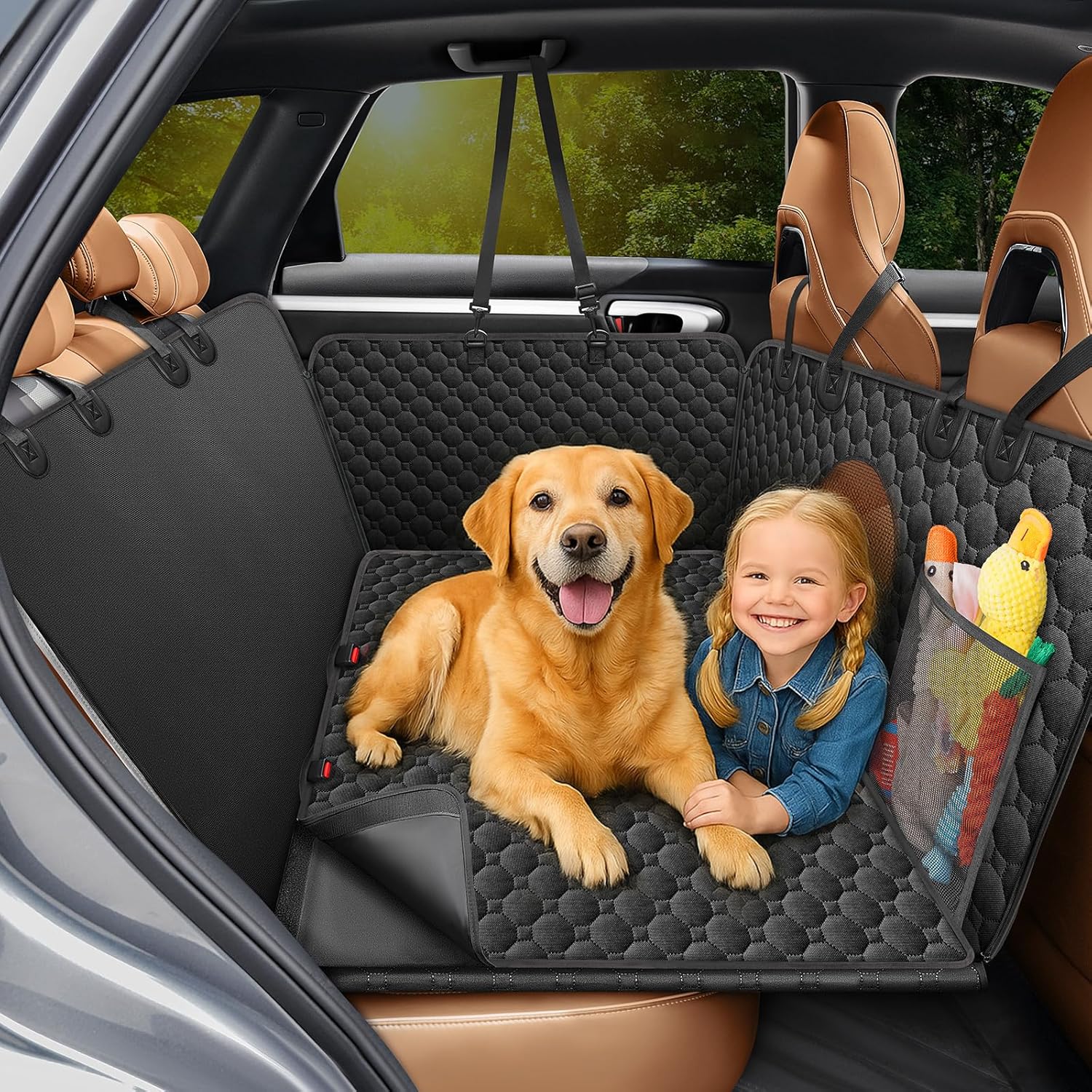 Taygeer Coprisedile Auto per Cani, Impermeabile Telo Auto per Cani Sedile Posteriore con Finestra a Griglia, Coprisedili Anti-Graffio per Cane, Antiscivolo Telo Cane 145x136 CM per Macchina SUV, Nero