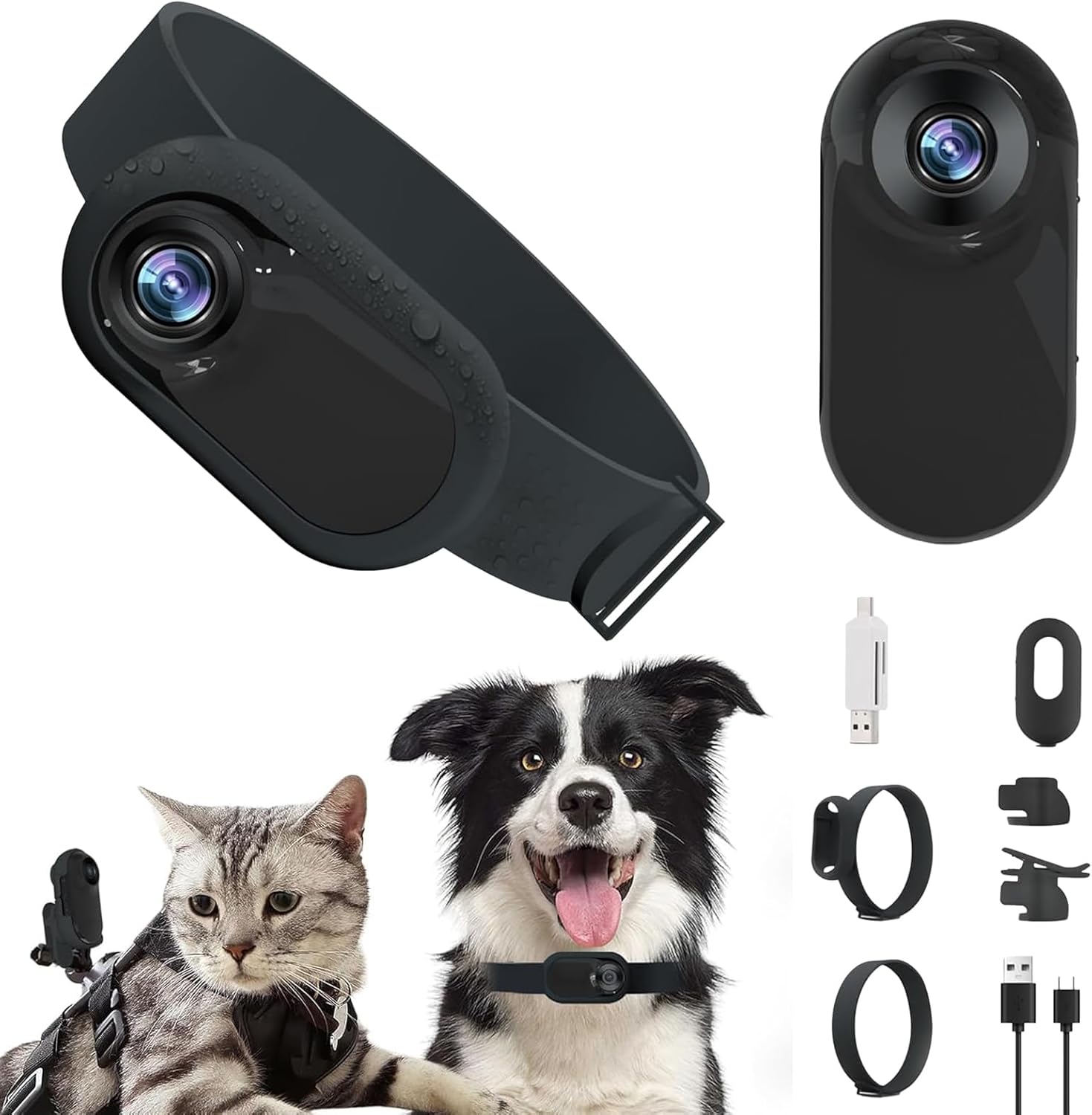 Fabixoin Fotocamera Per Action Cam, 1080P Fotocamera Per Collare Per Gatti Per Animali Domestici - Telecamere E Monitor Con Grandangolare 170° Con Registrazioni Video