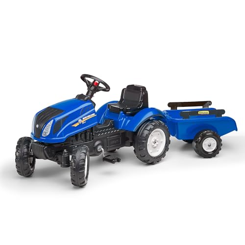 FALK Foglia Trattore a Pedali New Holland con rimorchio da 2 Anni Made in France Cofano apribile Volante con clacson 3080AB, Multicolore, L, 3080AB : Giochi e giocattoli
