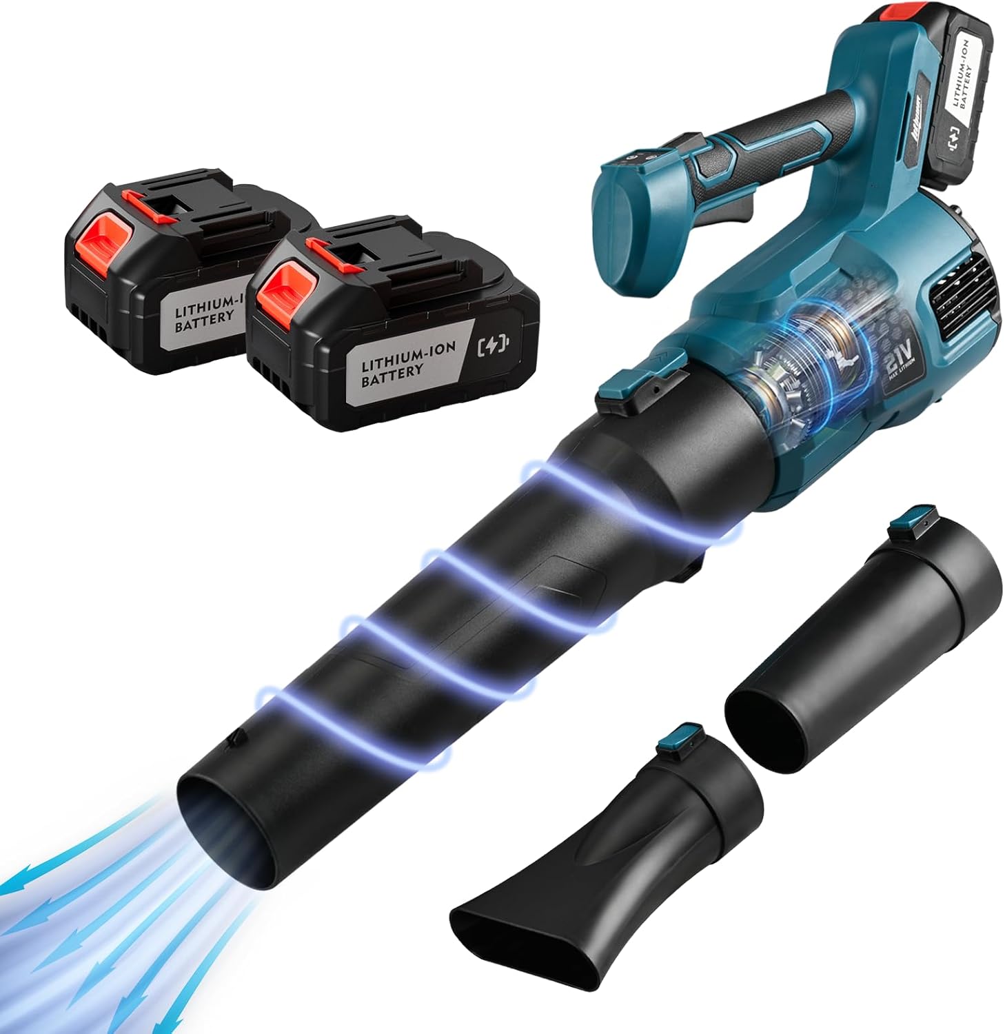 Wireless Leaf Blower with 2 x 21V High Capacity Batteries, 3 Types of Nozzles, 2000RPM Manual Electric Leaf Blower Lightweight for Leaf Blowing