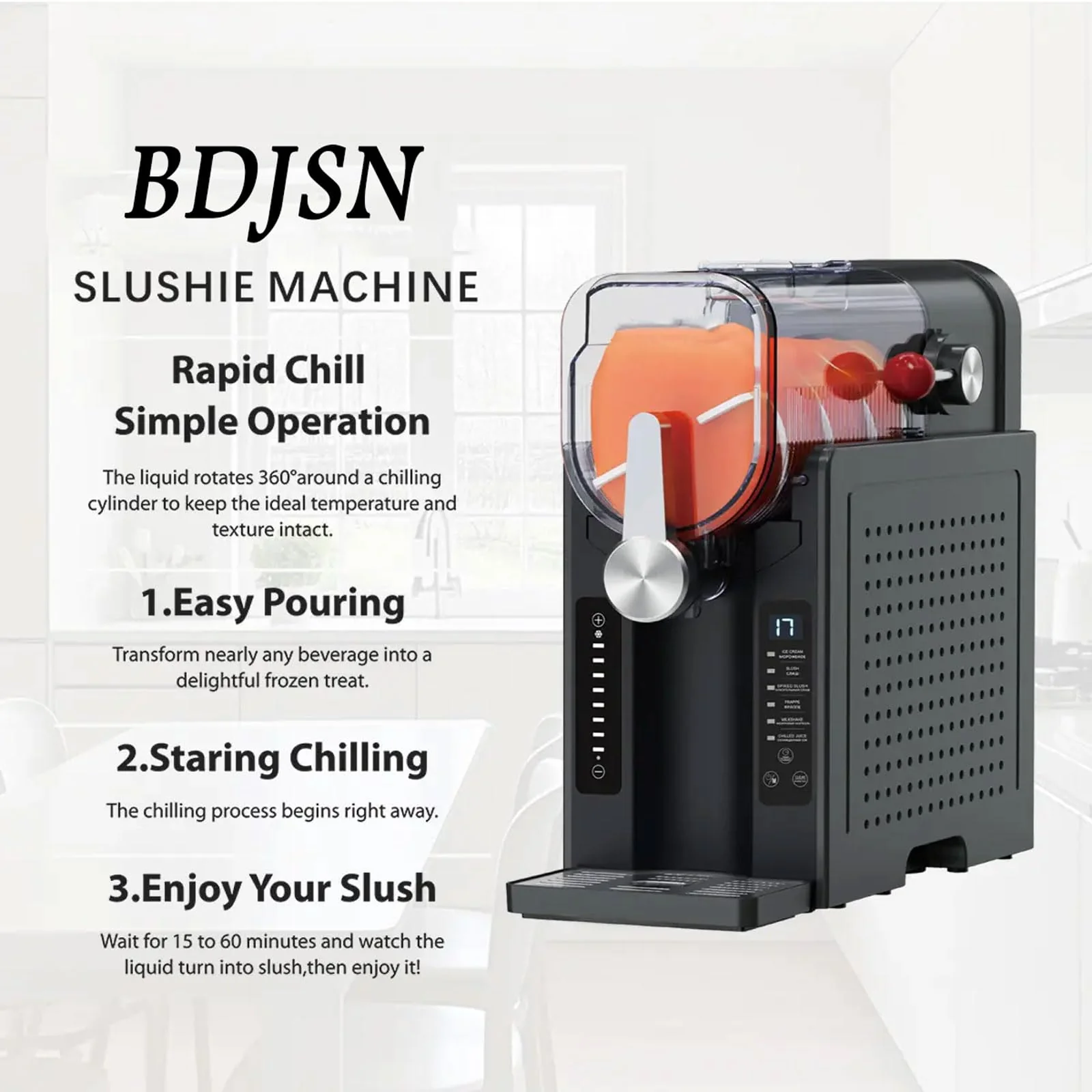 Macchina automatica per bevande Slush 1600ml | Gelatiera soft | Nessun ghiaccio necessario | Display LED | 6 programmi preimpostati | Per casa, ristorante, ufficio