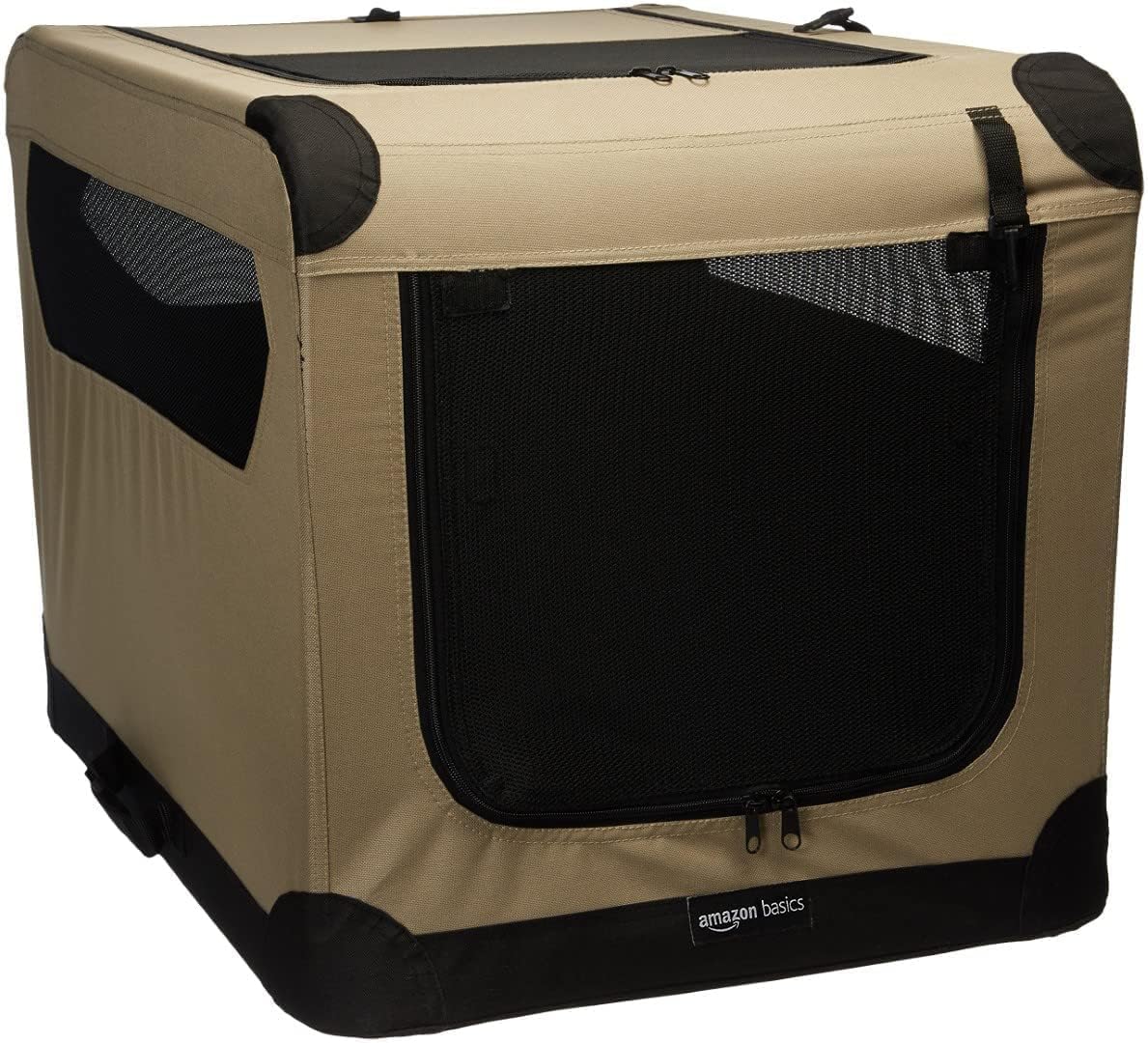Amazon Basics Trasportino portatile e pieghevole a 2 porte, per cani e gatti, da viaggio, con lati morbidi, Tan, M 76 cm x 54 cm x 54 cm