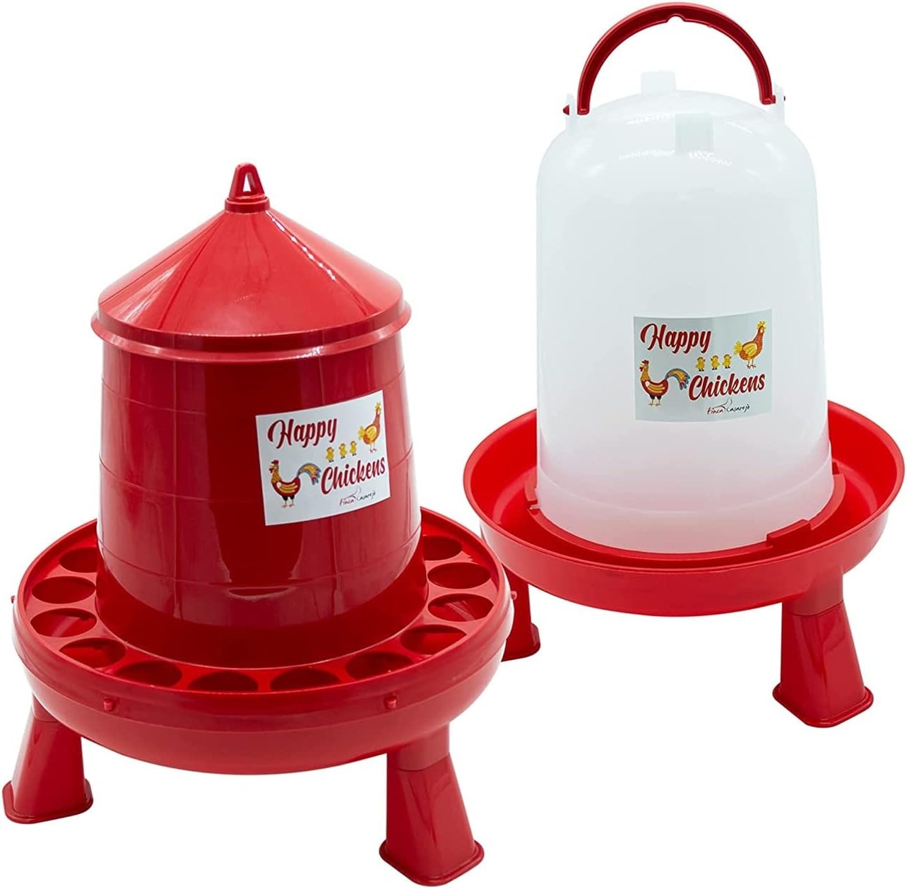 FINCA CASAREJO Mangiatoia + Abbeveratoio per Galline e Altro Pollame - Confezione Mangiatoia e Abbeveratoio con Piedini - Plastica Resistente - Capacità 2Kg / 3L