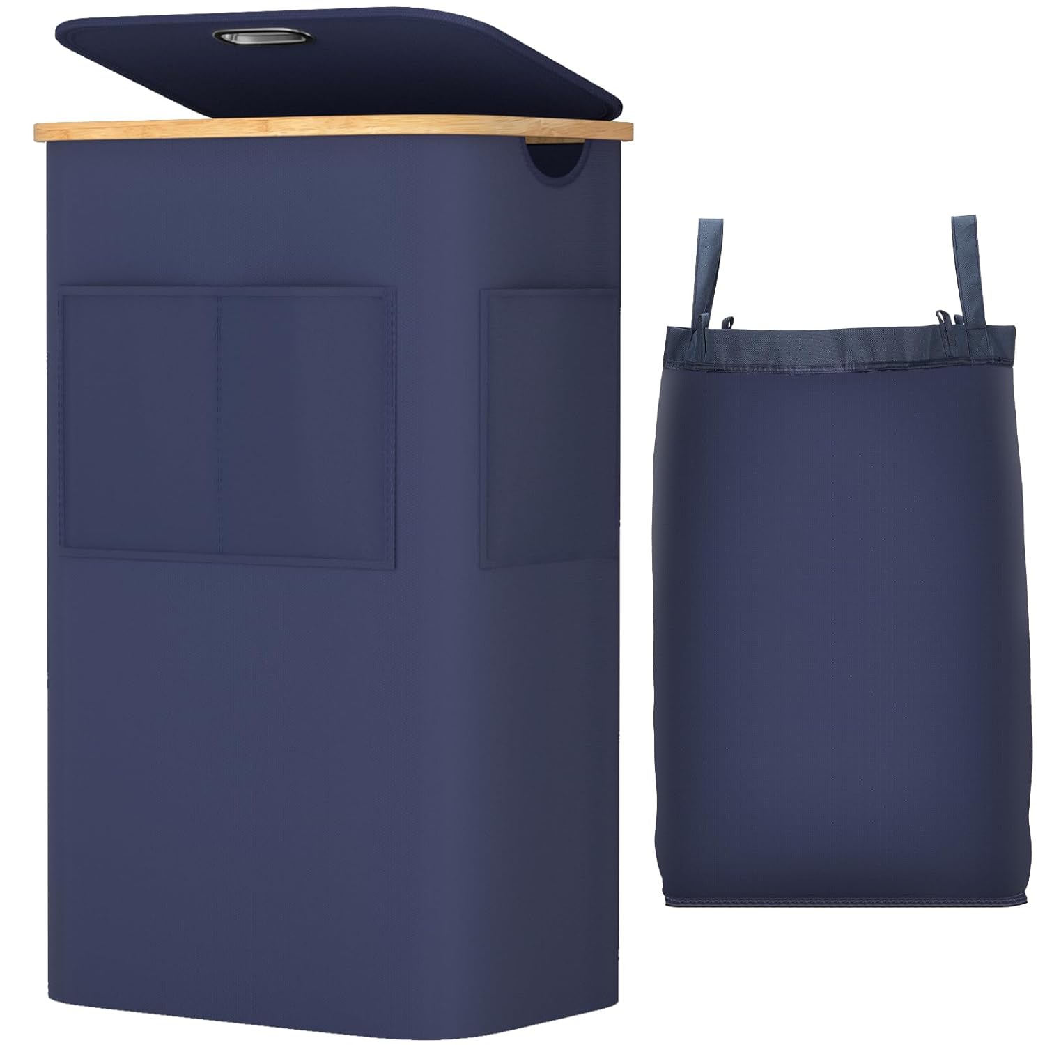 OUSFOT Dirty Laundry Basket for Bathroom Grey 105L Bamboo Laundry Basket with Lid Dirty Laundry Basket with Handles Dirty Clothes Basket