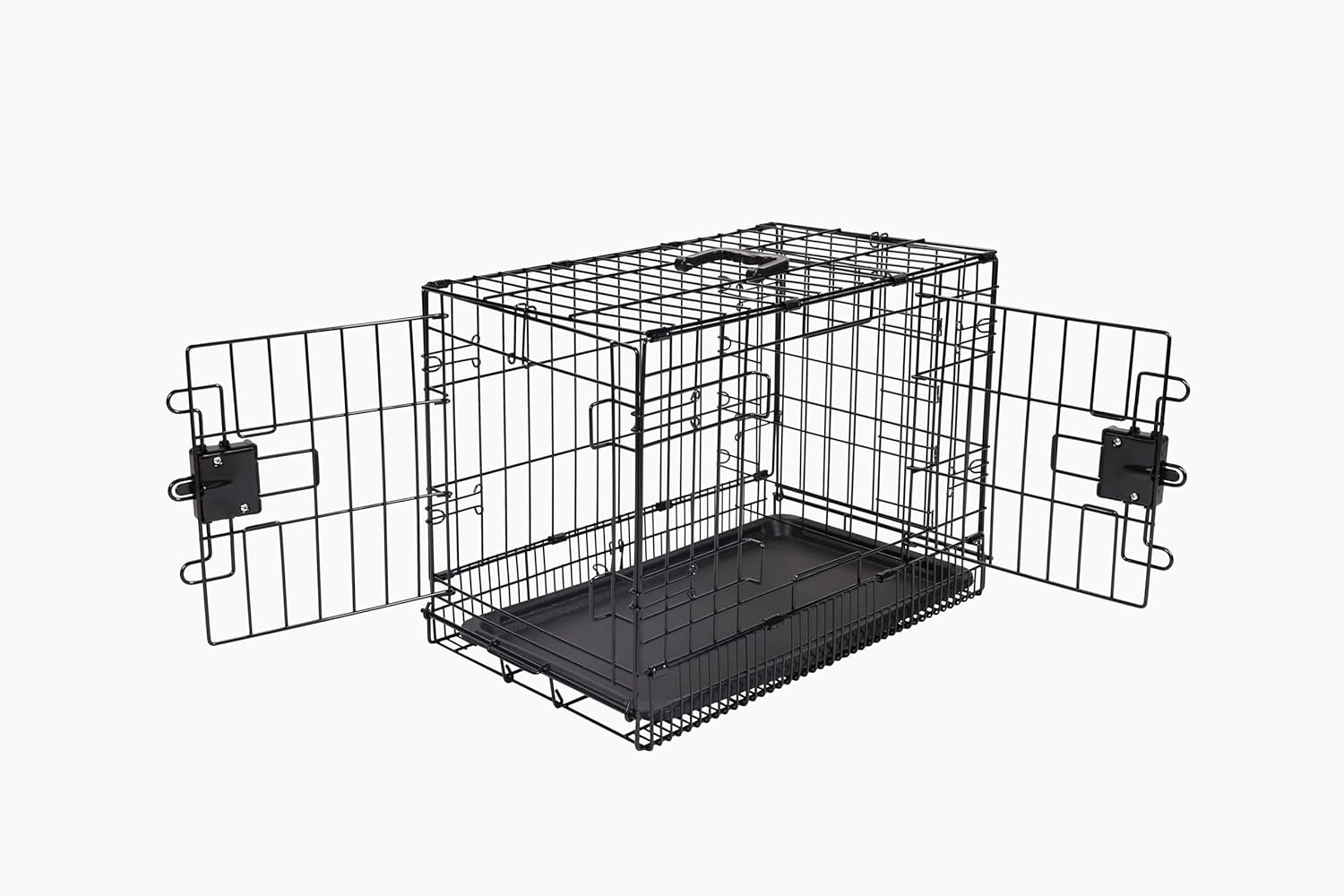 Amazon Basics Metal Dog Cage, Foldable, Removable, with Base Tray and Double Door, Black, 91 x 58 x 64 cm