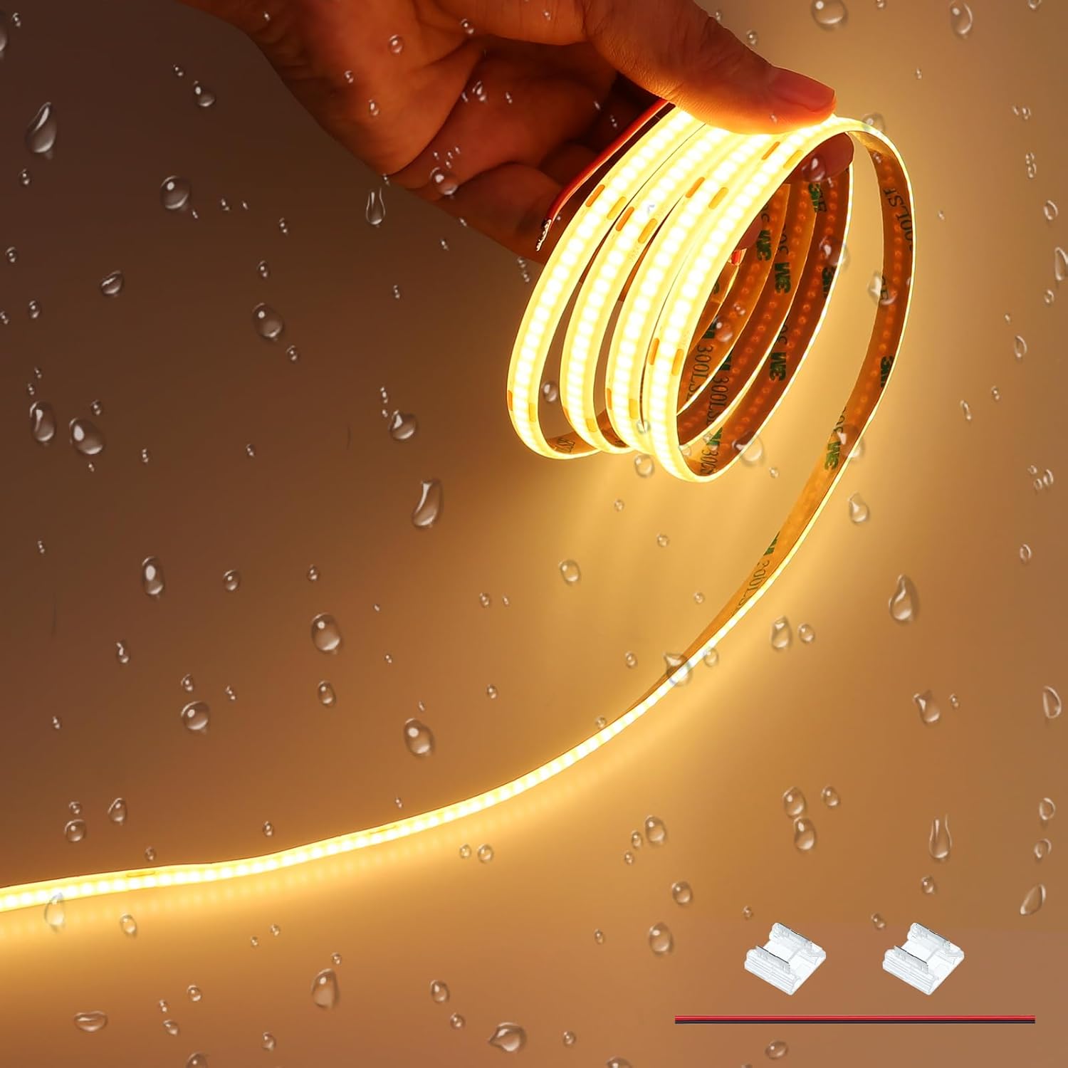 JOYLIT Striscia LED COB 24V Impermeabile 6 Metri Bianca Caldo 3000K, 320LEDs/M 4500LM Luminosità Senza Punti CRI 90+ Nastri LED, Flessibile Adesivo Decorazione Strisce LED (Alimentazione Non Inclusa)