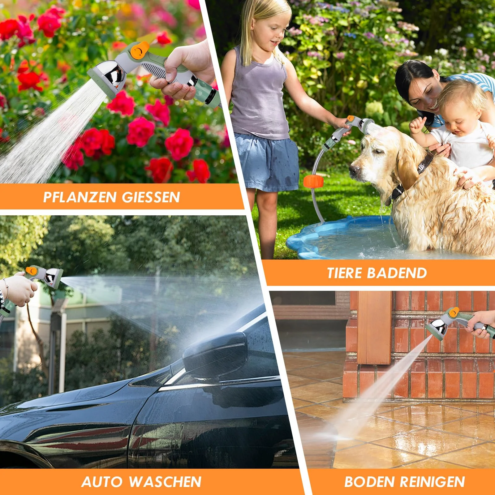 Avvolgitubo estensibile da parete, 38 m + 2 m, tubo da giardino con pistola a 10 funzioni, riavvolgimento lento, blocco a qualsiasi lunghezza, supporto orientabile a 180°