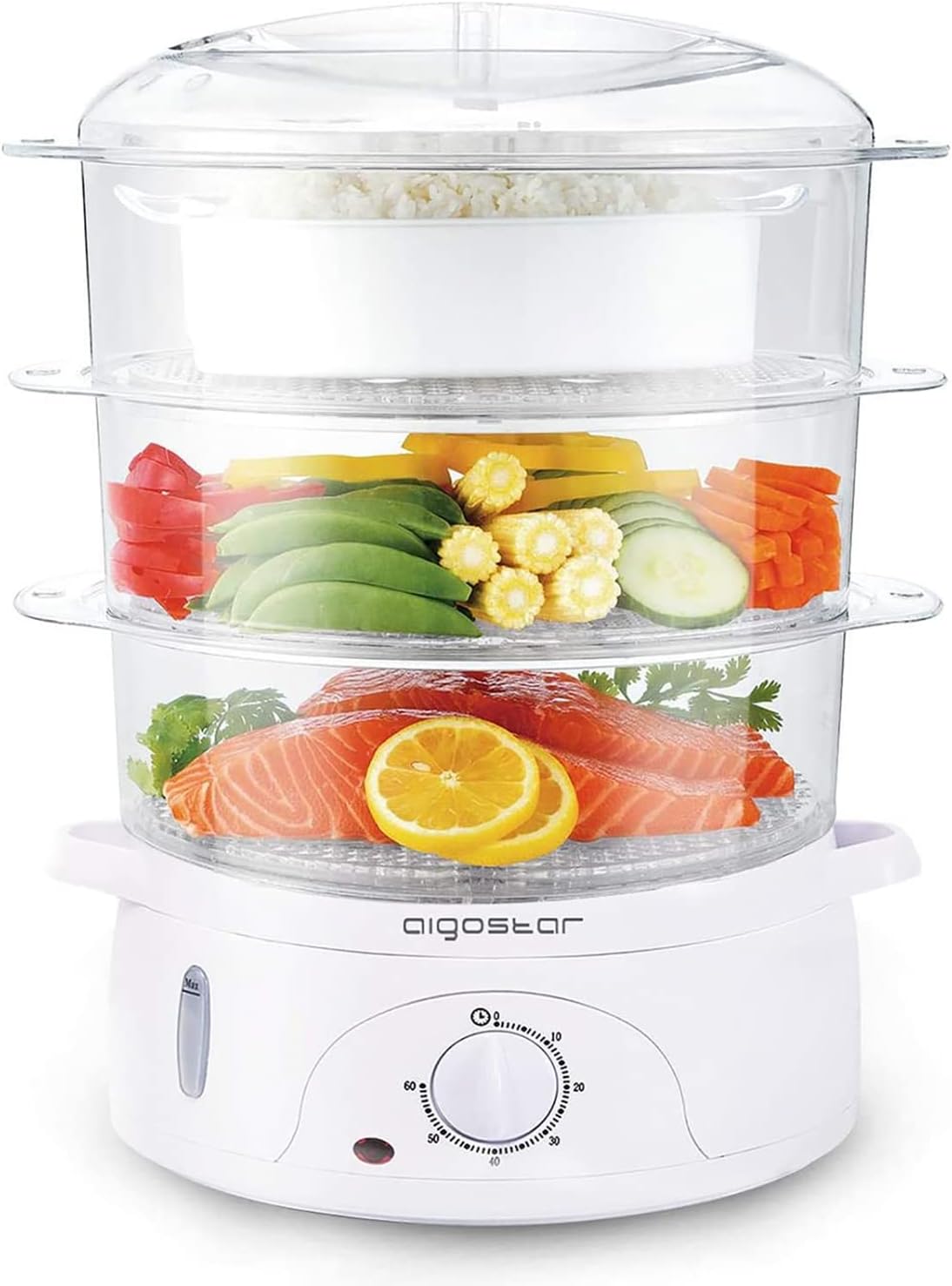 Aigostar Fitfoodie 30CFO 9L Steamer with Timer, 3 Baskets, 800W, BPA Free and Exclusive Design