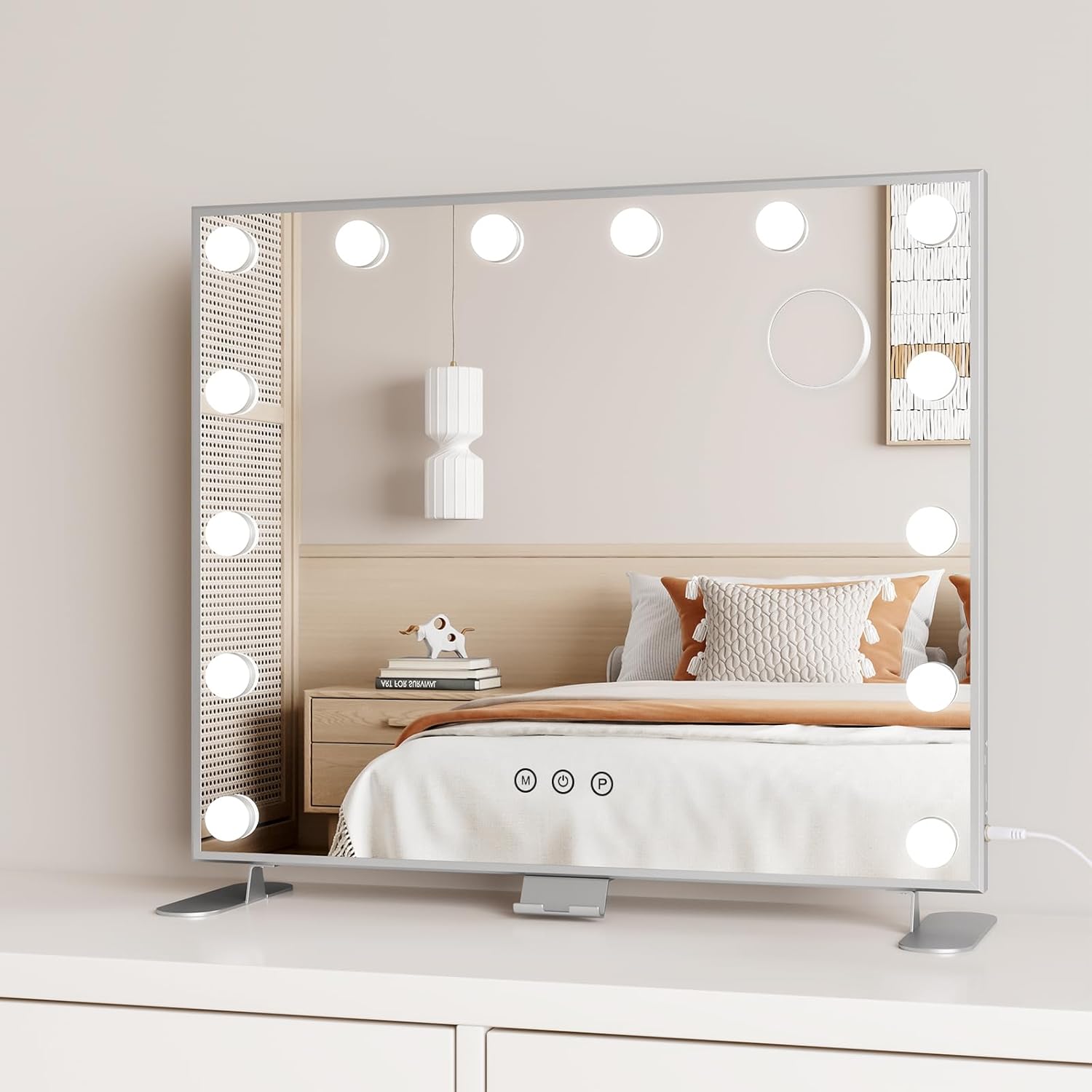 Moziel LED Makeup Mirror 80 x 60 cm – Hollywood Lights 18 LEDs, Bluetooth, 3 Adjustable Colours – Wall/Table Mounting – Ideal for Professional Makeup