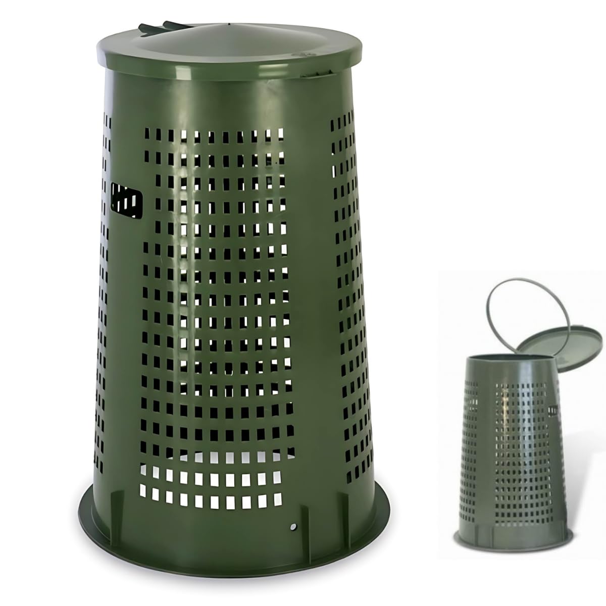 Tomaino - Bidone Spazzatura Esterno 110 lt con Coperchio - Trespolo Porta Rifiuti con Reggi Sacco per Raccolta Differenziata (Verde senza pedale)