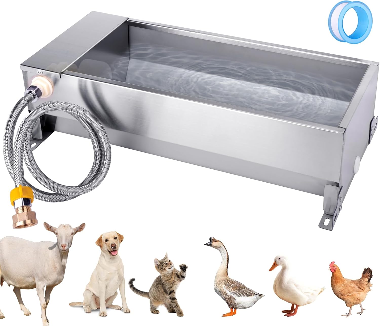 Abbeveratoio Automatico per Cani, Abbeveratoio per Cani in Acciaio Inox di Grande Capacità con Tubo Flessibile Intrecciato e Connettore, per Polli, Oche, Anatre, Ecc.