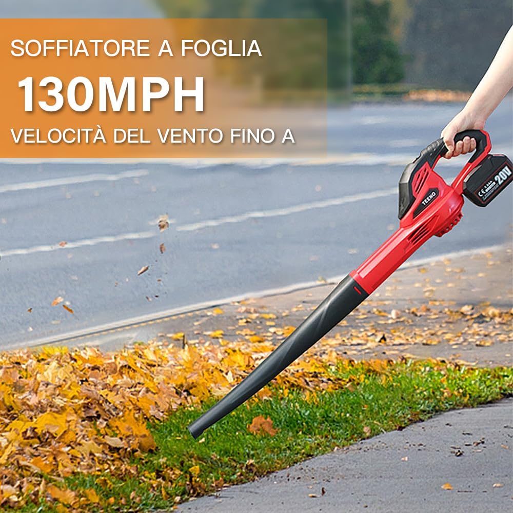 TEENO 300W Wireless Sheet Blower Tools 20 V with 3.0 Ah Battery and Charger Included | Adjustable Air Speed Up to 288 km/h | 13000 RPM | Red Design | Electric Garden Tool