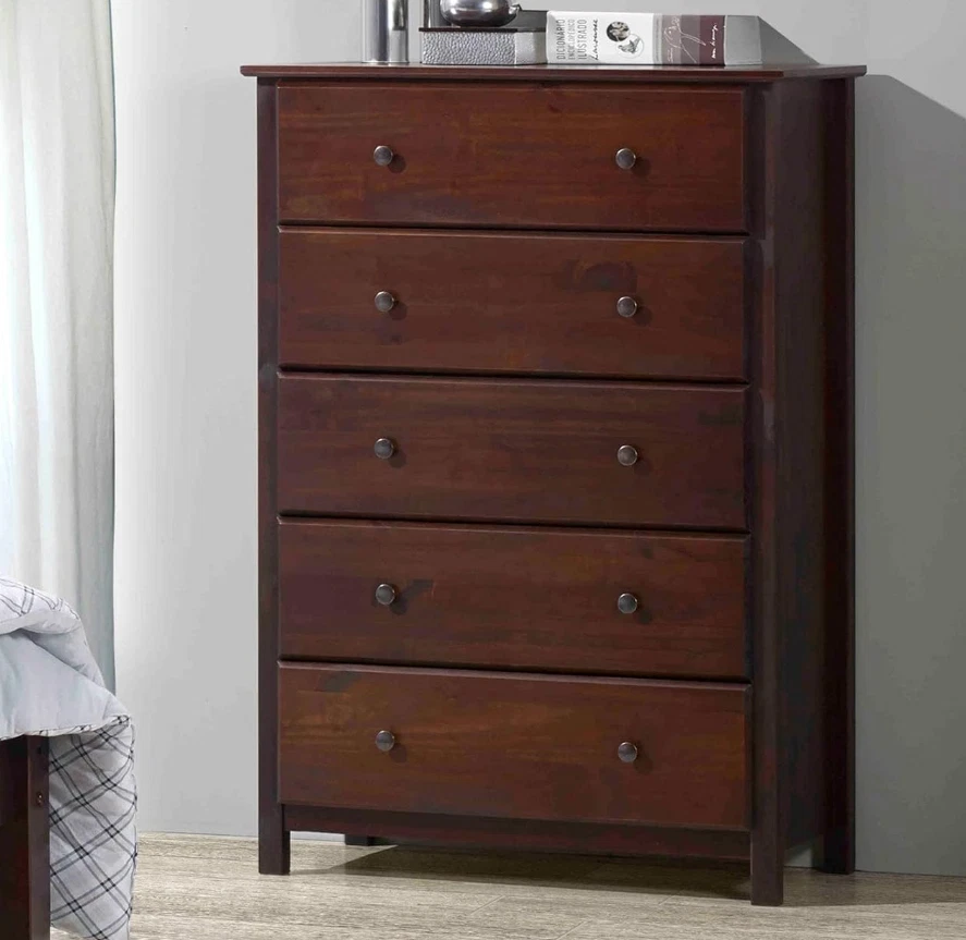 Cassettiera Shaker a 5 Cassetti in Legno Massello con Finitura Ciliegio – Organizer per Camera da Letto