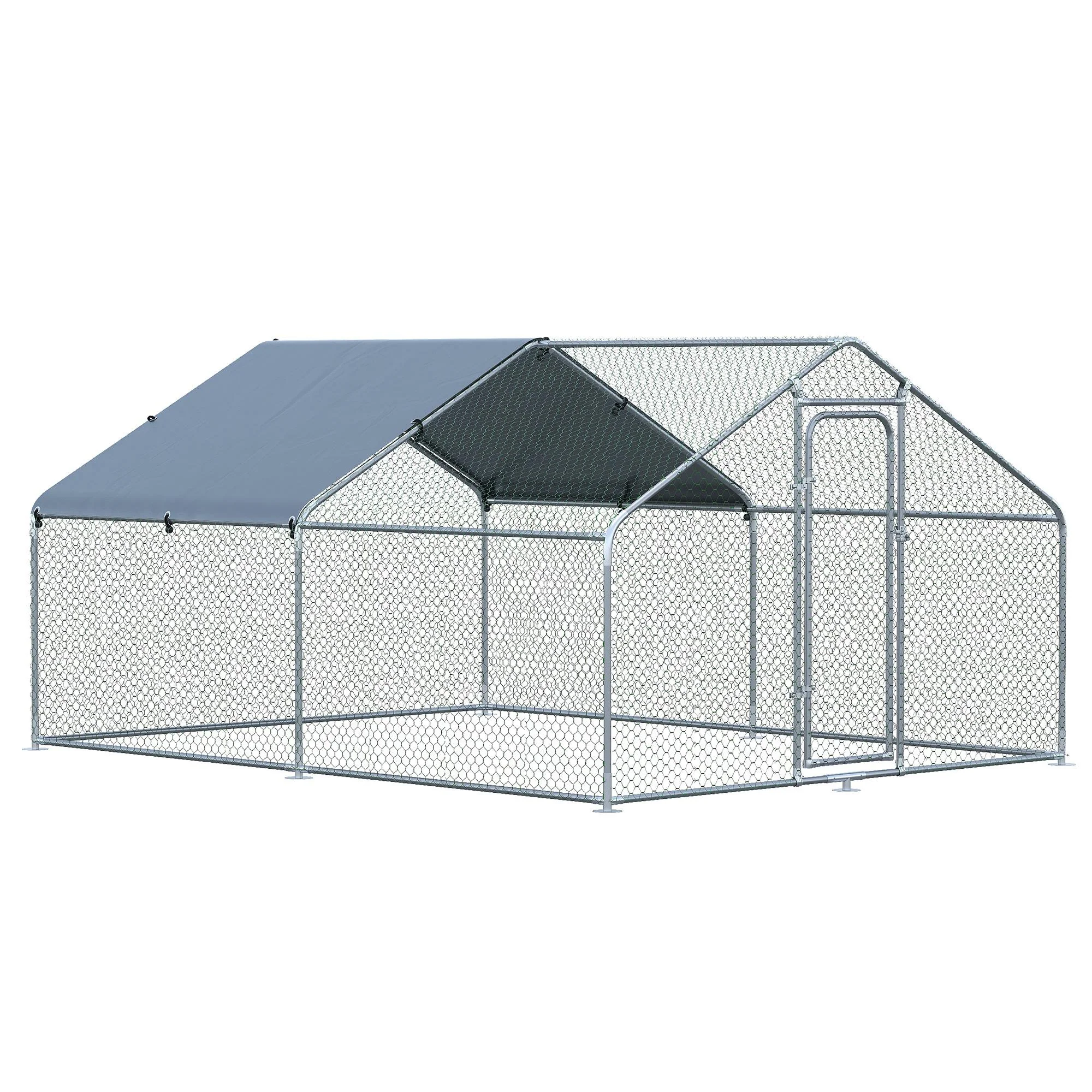 Easycomfort Pollaio per Galline da Esterno in Metallo con Copertura in Tessuto Oxford, 300x400x195 cm, Argento