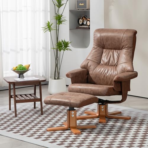 HOMCOM Poltrona relax con sgabello, poltrona TV girevole, poltrona TV con funzione reclinabile, poltrona imbottita per soggiorno, camera da letto, microfibra marrone, 78 x 82,5 x 109 cm : Casa e cucina