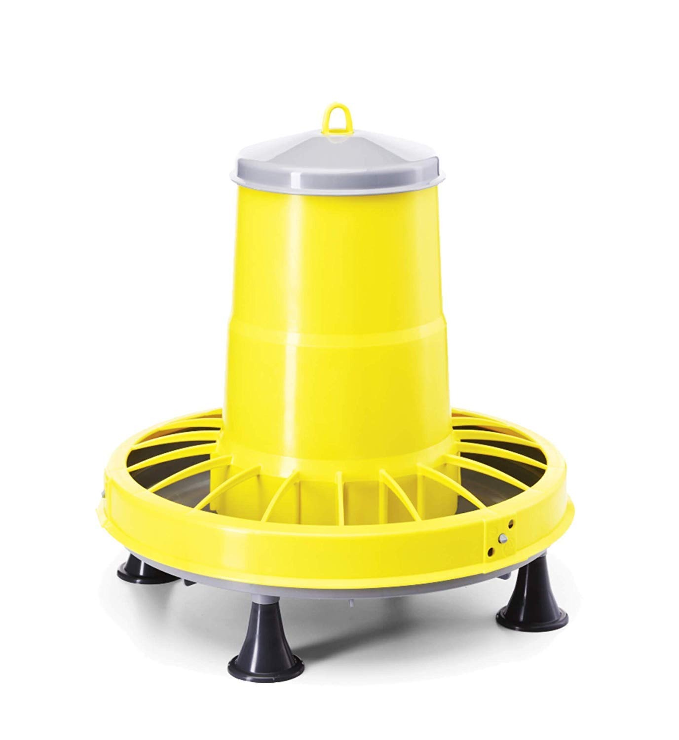 Zootec, Mangiatoia per Galline,Polli,Pulcini, Antispreco, 9 kg, Automatica, a Tramoggia, da Appendere, in Plastica, da Esterno e Interno, (Giallo/Grigio) - Made in Italy