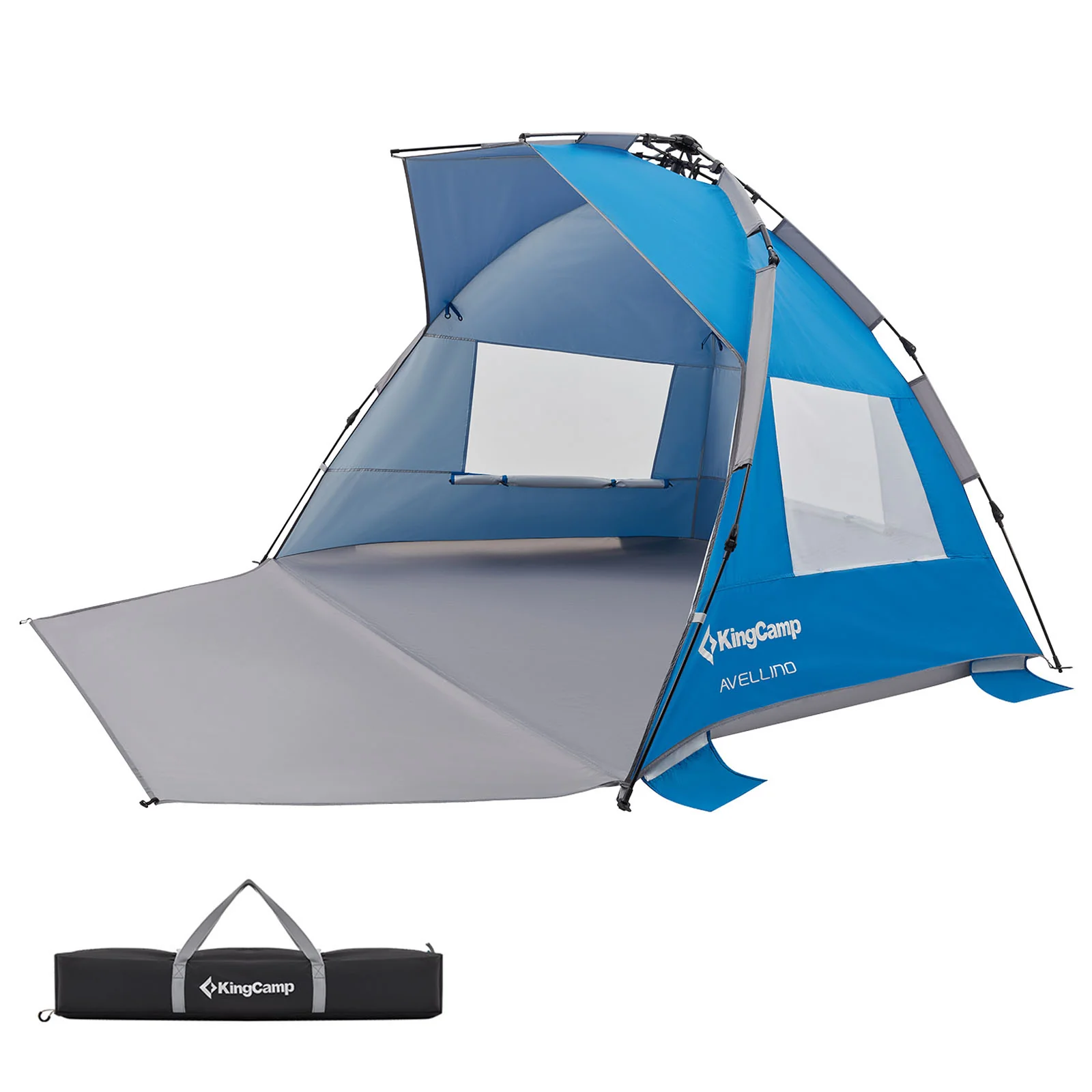 2025 KingCamp Avellino Tenda da spiaggia automatica – Protezione solare UPF50+, protezione da vento e privacy con struttura idraulica, sacchi di sabbia e finestre in rete