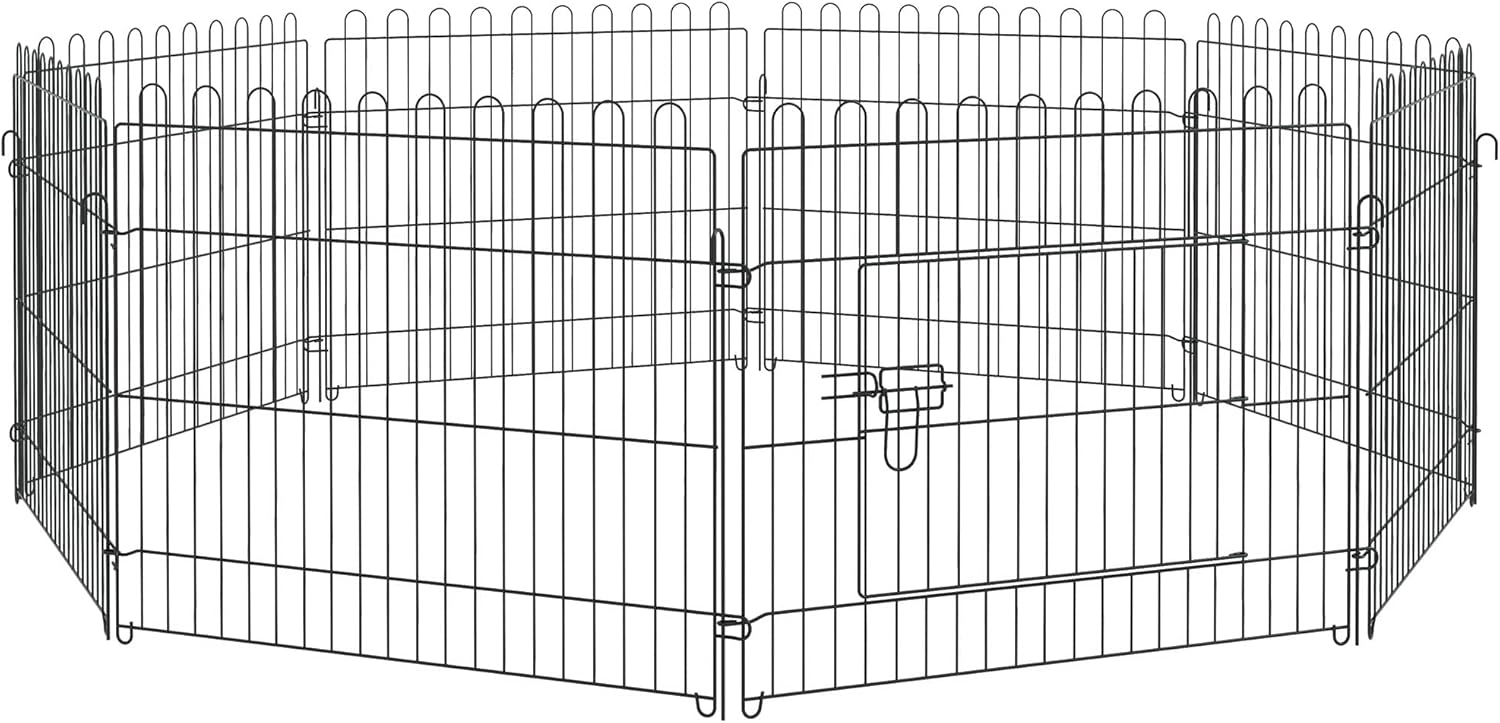 PawHut Recinto per Gatti Cani Cuccioli Gabbia perAnimali in Acciaio Φ158 x 61cm Nero