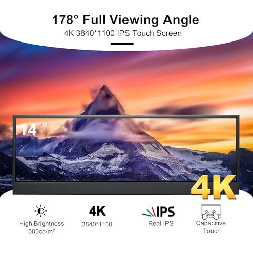14'' 4K UHD IPS 3840x1100 Stretched Bar Touch Screen Display Monitor per computer portatile PC Velocità Temperatura Windows Aida64 CPU GPU HDMI Monitor secondario per musica Media Timeline Editing : Informatica