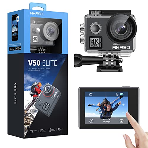 AKASO V50 Elite Action Cam Native 4K/60FPS 20MP WiFi, Fotocamera Subacquea 40M Impermeabile con Touch Screen, Comandi Vocali, 8xZoom, Angolo Variabile, Stabilizzatore EIS, Kit di Accessori : Elettronica