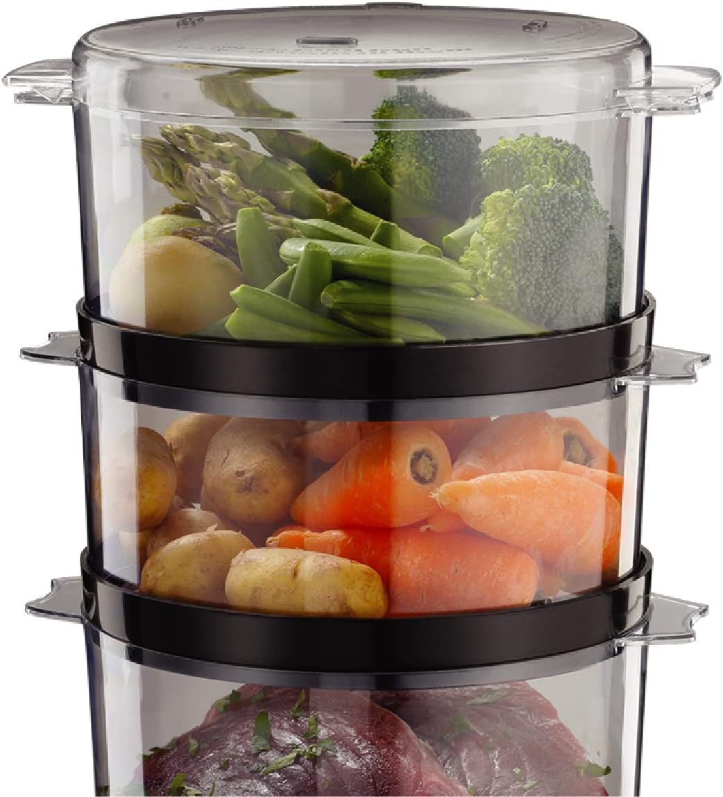 Russell Hobbs 7L Steamer - Small - 60 Minute Timer and Auto Shut-Off; 3 Dishwasher Safe Steaming Containers and Rice Bowl; BPA Free, Compact 26530-56