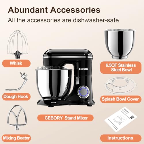 CEBORY   Miscelatore elettrico 3 in 1, ciotola da 6,5 quarti 660 W e 10 velocità, i miscelatori per alimenti per la casa includono gancio per impasto, frusta e frusta, mixer per pane : Amazon.it: Casa e cucina