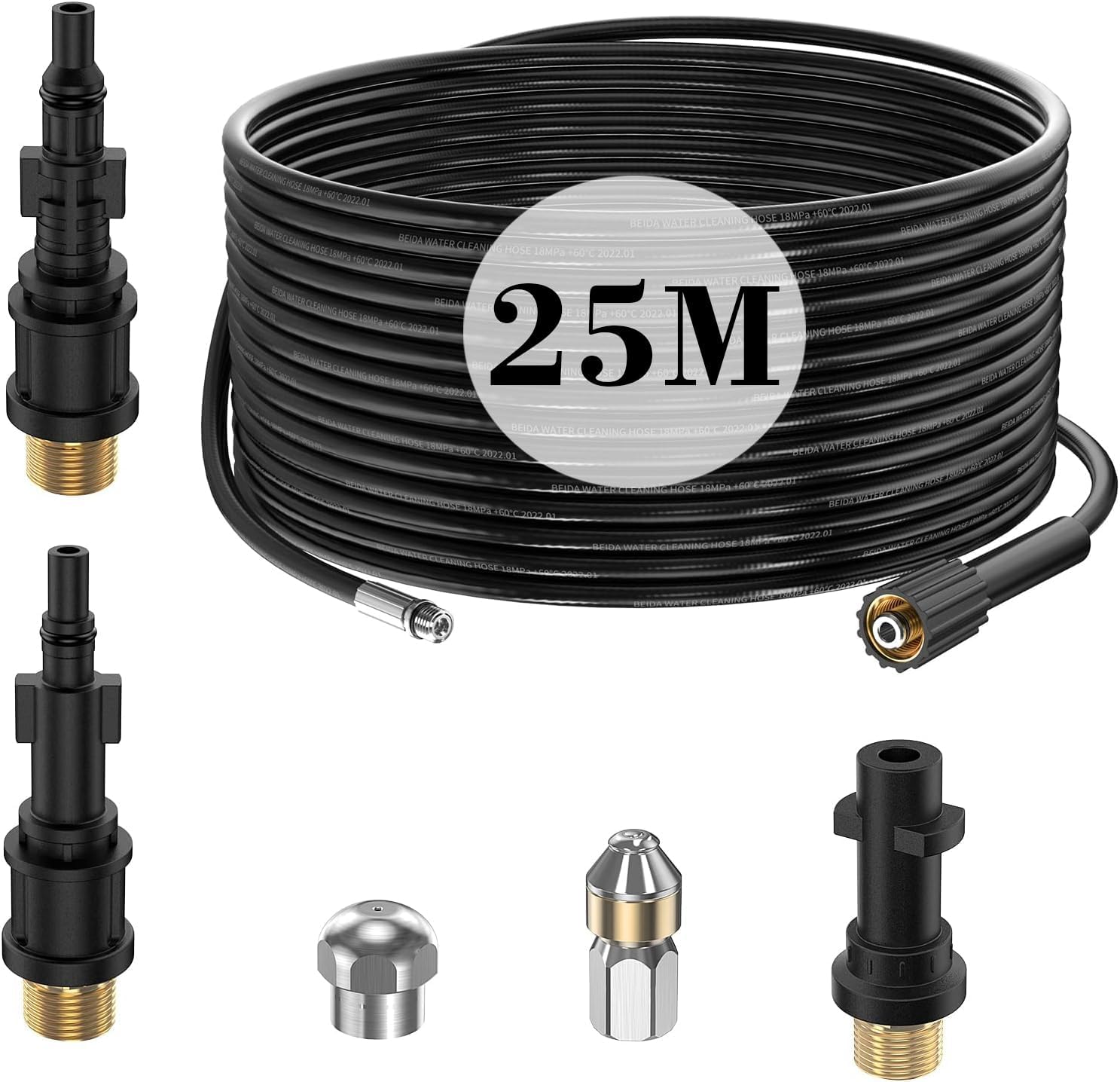15 m Pipe Cleaner Probe Hose for Kärcher K2 K3 K4 K5 K6 K7, 180bar Drain Pipe Cleaning Kit with 2 G1/8 Nozzles for Sewer Jet, Pressure Washer Accessory